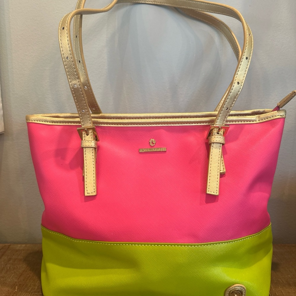 Spartina 449 Retreat Bright Pink and Lime Green Tote Bag